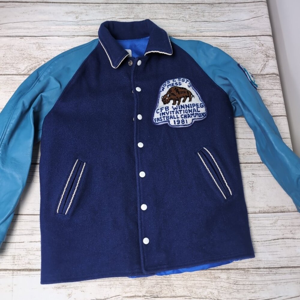 1981 Fastball Champions Letterman Jacket Blue Wool And Leather Clix Zip Variety